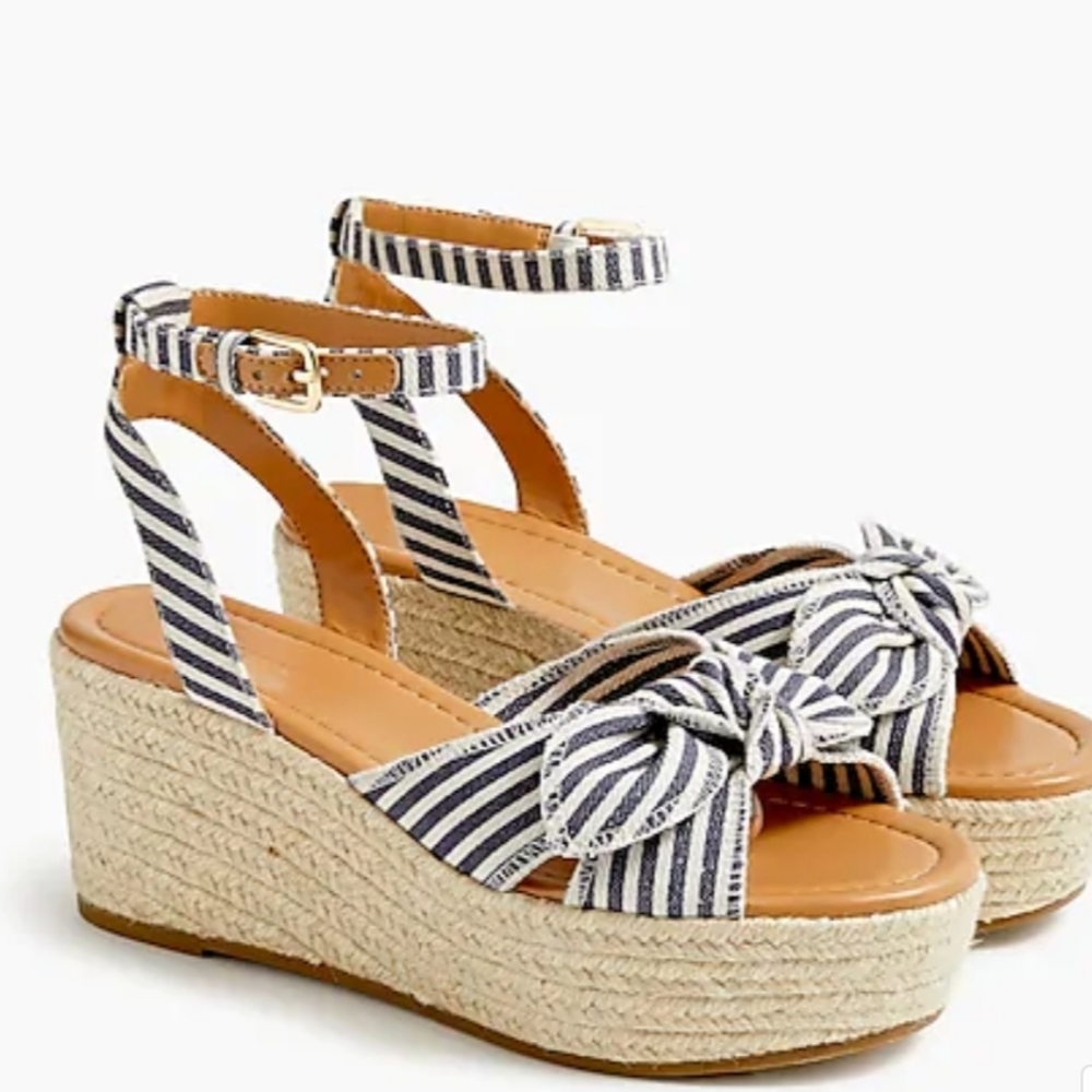 J. Crew Factory Striped Espadrille Wedges - Navy and White